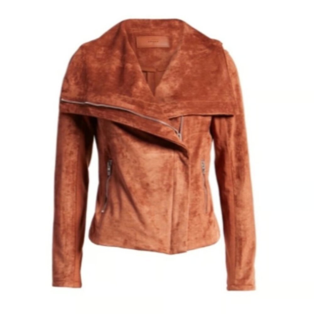 SL8 Vegan leather Faux Suede Moto Jacket - Luxe in Rust Orange- Small - Picture 3 of 10